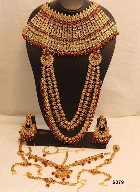 Dark Red Traditional Designer Chokar And Long Necklace Bridal Set Collection 379